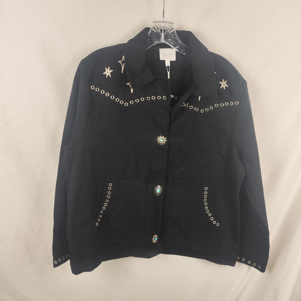 Johnny Was Jade Tory Jacket Womens Medium Black Star Studded Embroidered Western